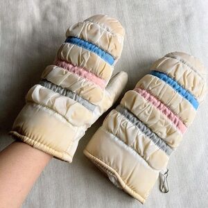 Vintage 70s 80s Women’s Pastel Striped Nylon Mittens With Wrist Strap